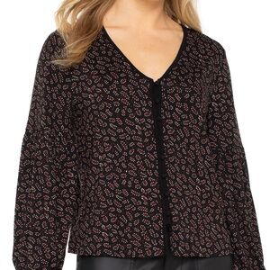 LIVERPOOL LONG SLEEVE BUTTON FRONT KNIT TOP Size MM / BLACK RED DITSY